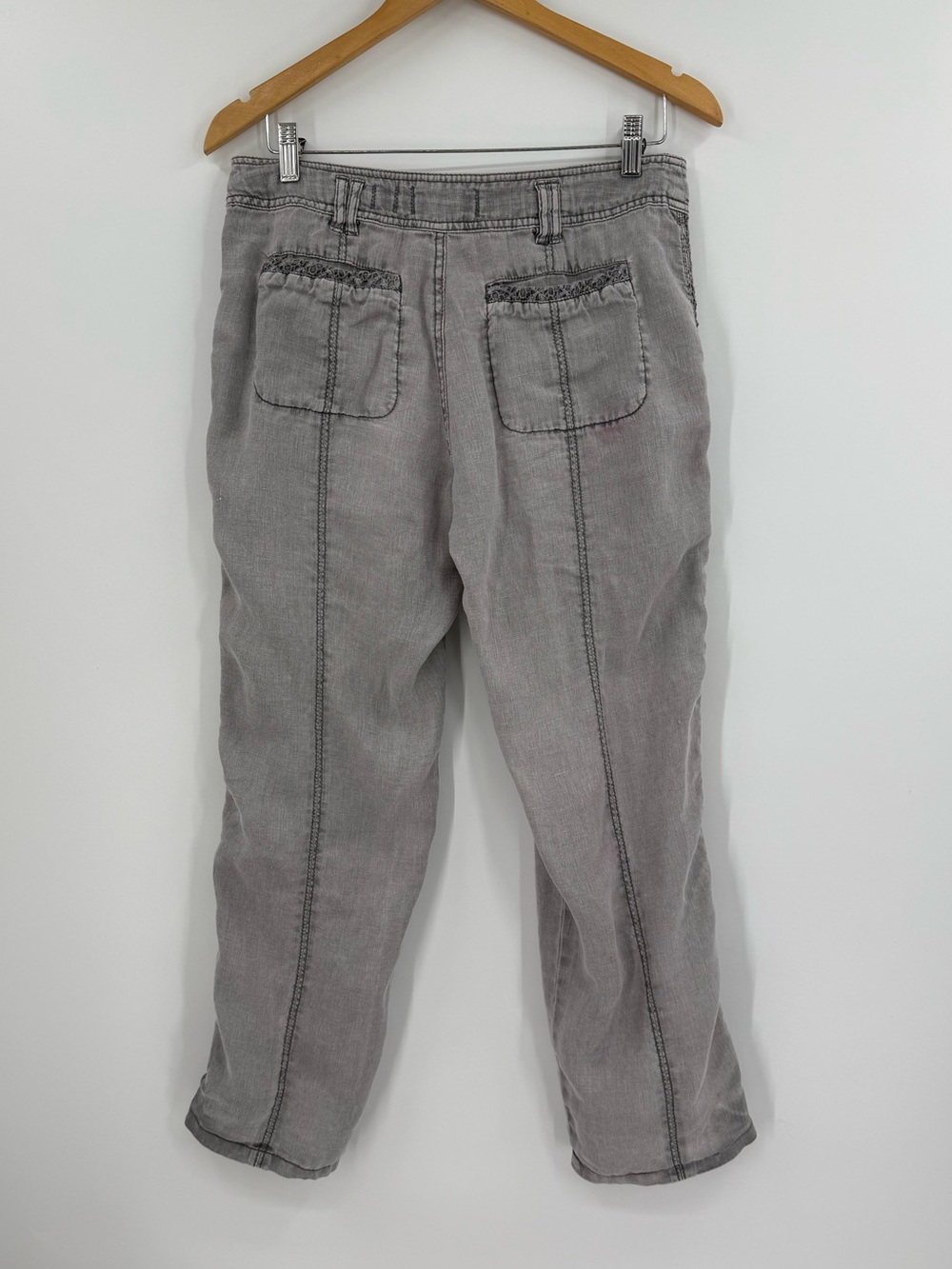 Anthropologie Hei Hei Linen Crochet Trim Cargo Pants | Grey | 28 - Picture 3 of 7